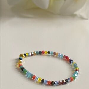 Colorful Rainbow Glass Beaded Stretch Bracelet Multicolor